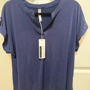 Popular Dear Scarlett Wrinkle free Navy Blue Blouse with Button Accent